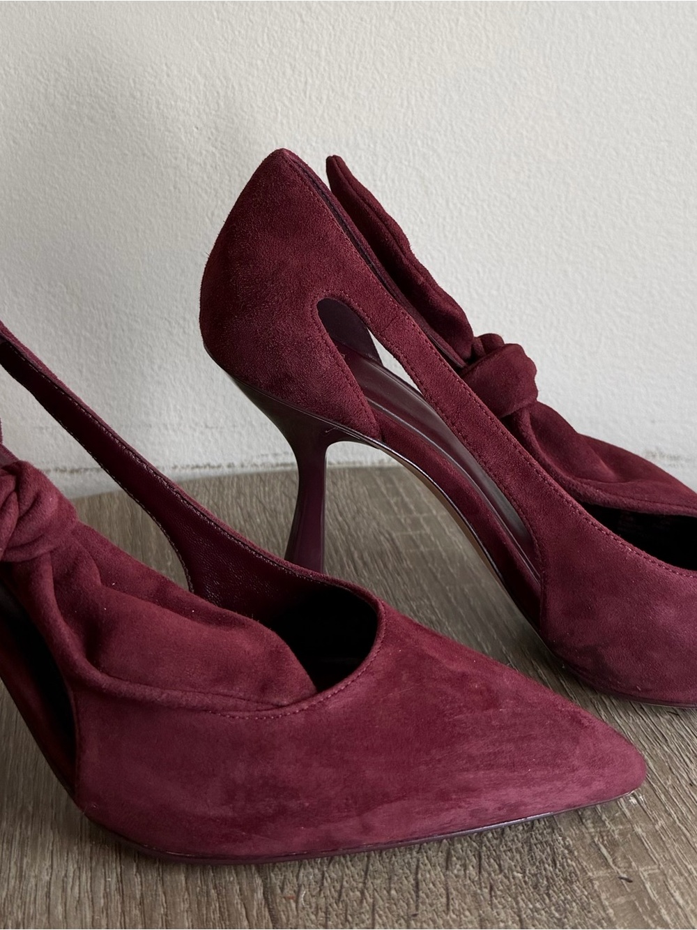 kate spade Burgundy Suede Knot Slingback Heels - Picture 2 of 9